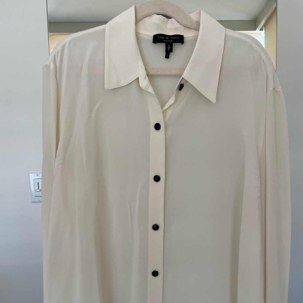 RAG & BONE 100% SILK SHIRT, CREAM S EUC